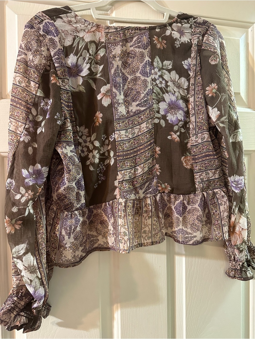 American Eagle Outfitters Brown Floral Tie-Front Boho Blouse - Picture 2 of 4